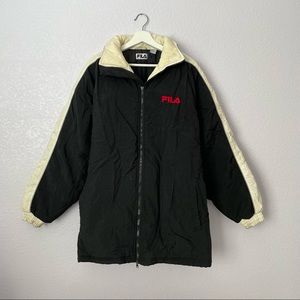 vintage fila black and white thick windbreaker parka jacket